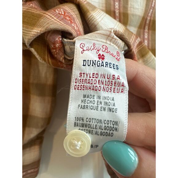 Lucky Brand Distinctive Western Sport Wear Brown and Salmon Plaid Button Down b - Picture 6 of 6